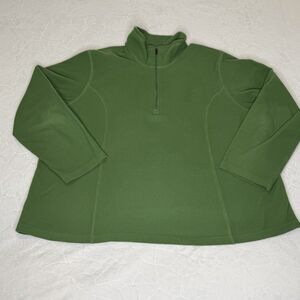 Lands' End Women's 2X Green Fleece 1/4 Zip Mock Neck Pullover Long Sleeve Top
